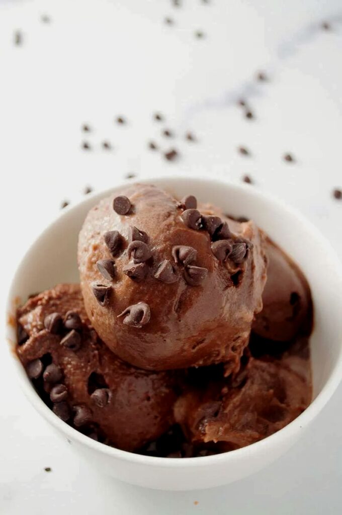 High protein chocolate ice-cream on a bowl
