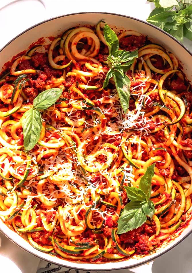 This is a Zucchini Noodles with Tomato Basil Sauce recipe served and ready to enjoy