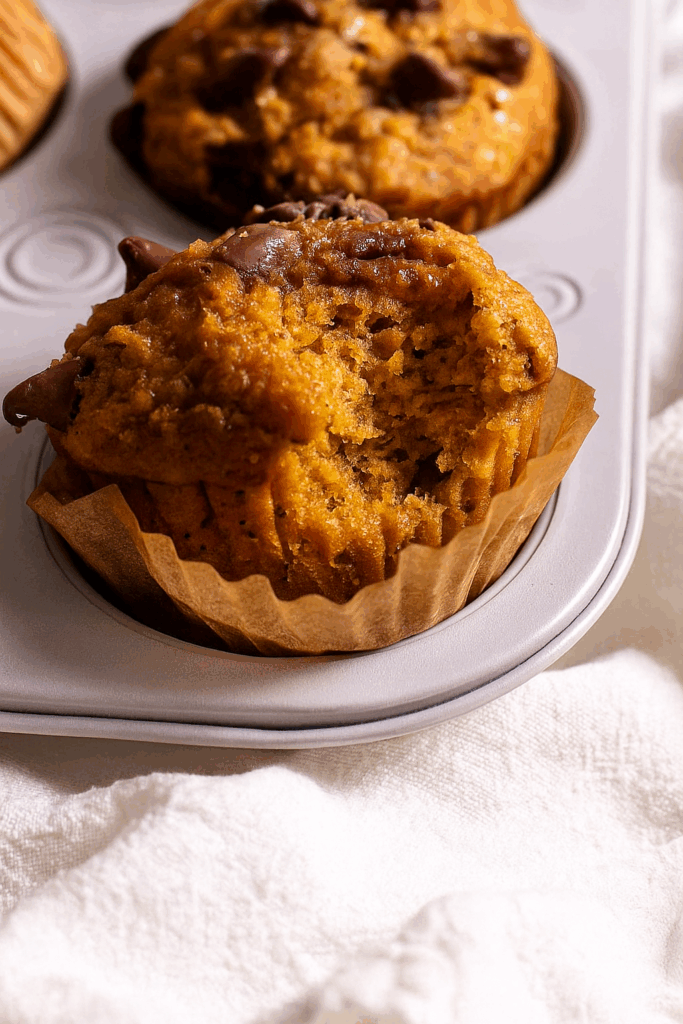 Low carb chocolate chip muffins just freshly baked on the baking tray 