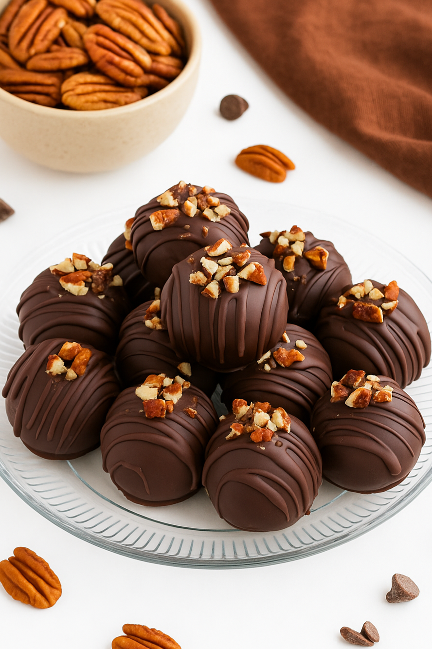 Pan pie truffles stacked on a glass plate