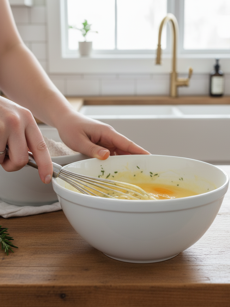 shot of the wet ingredients being whisked together, creating the smooth and slightly creamy flavor base