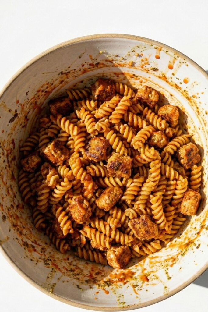 buffalo chicken pasta mixing bowl