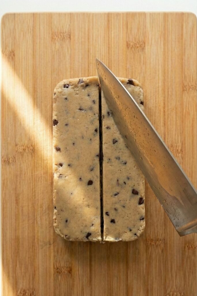 Cross section view of the sliced bars showing the dense, fudgy, and chewy interior texture.